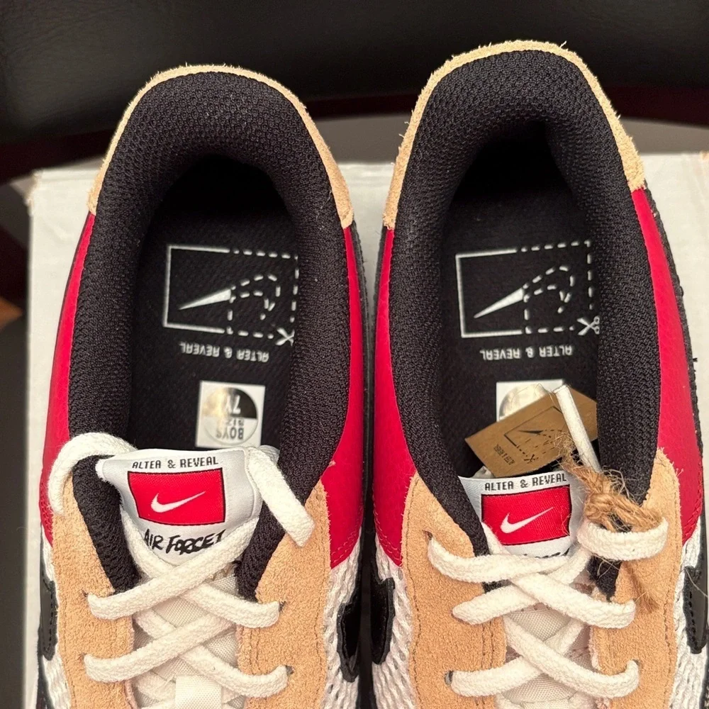 New Nike Air Force 1 LV8 Kids Red, Black, and Tan Sneakers Size 7Y Women’s 8 1/2